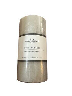 Threshold Pillar Candle 6" x 3" Cozy Cashmere Vanilla Amber Gray Target 75 Hour